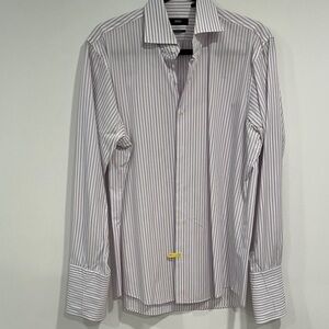 Hugo Boss Men's Dress Shirt - White and Lavender Stripes
